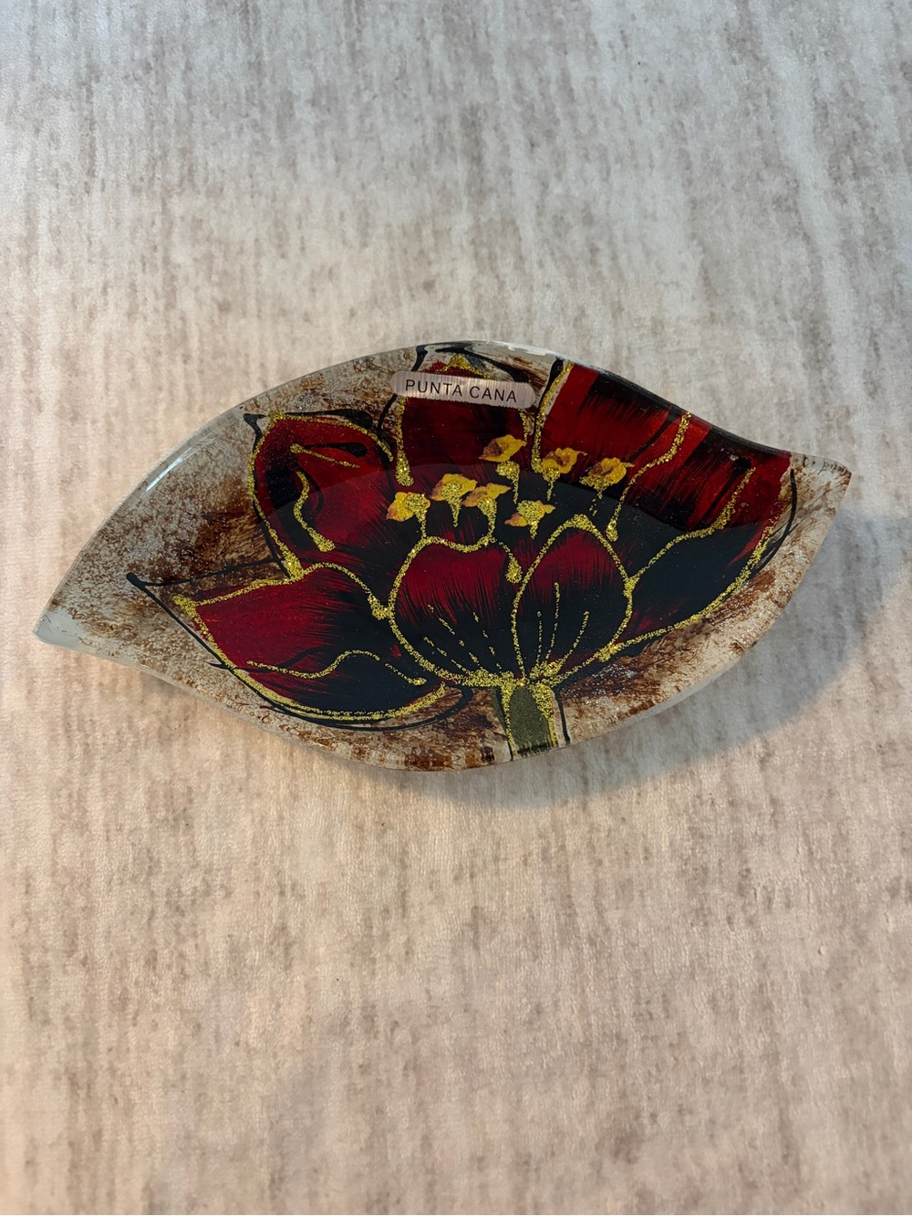Leaf Glass Accent Dish - Red Floral